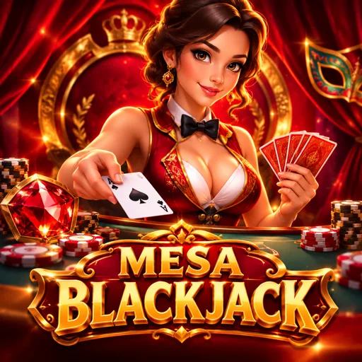 Mesa de blackjack clássica com sete posições e dealer distribuindo cartas